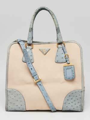 prada bn2254 bag|Prada Natural Canvas and Blue Ostrich Tote Bag BN2254.